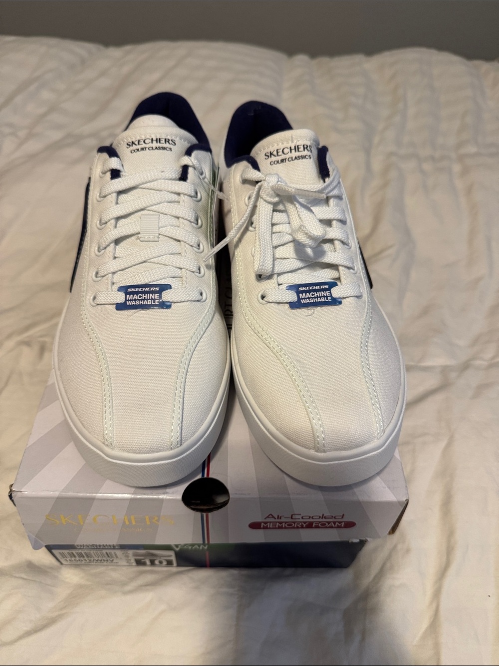 Skechers Women's White Sneakers with Navy Accents